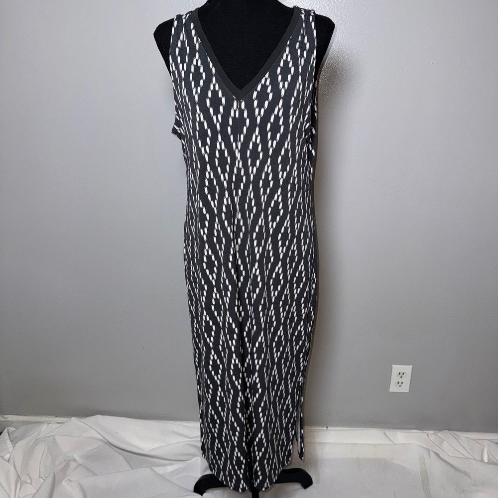 Banana Republic Womens Black White Ikat Geometric V-Neck Cutout Maxi Dress M